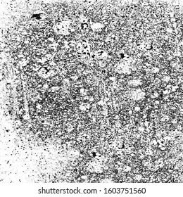 Grunge background black and white. Pattern of scratches, chips, scuffs. Abstract monochrome worn texture. Old dirty surface. Vintage vector clipart