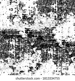 Grunge background black and white. Pattern of scratches, chips, scuffs. Abstract monochrome worn texture. Old dirty surface. Vintage vector clipart