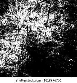 Grunge background black and white. Pattern of scratches, chips, cracks. Vector monochrome pattern of dirt. Old worn surface