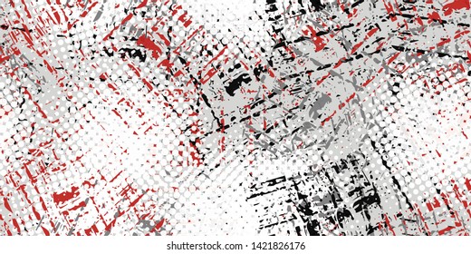 Grunge background black, white, red. Abstract seamless vector texture