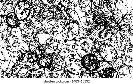 Grunge background black and white. Seamless abstract texture of scratches, chipping, scuffs. Gloomy dirty vintage surface