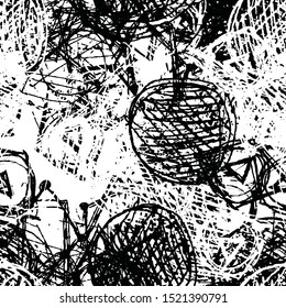 Grunge background black and white. Seamless abstract texture of scratches, chipping, scuffs. Gloomy dirty vintage surface