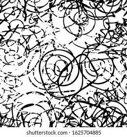 Grunge background black and white. Seamless abstract texture of scratches, chipping, scuffs. Gloomy dirty vintage surface