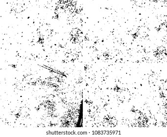 Grunge background black and white. Set of four abstract monochrome textures. Vector pattern of spots, dust, scratches, chips