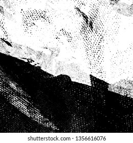 Grunge background black and white. Texture of destruction and scratches. The abstract surface is worn. Vintage pattern of chips and scuffs. Vintage old place