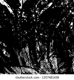 Grunge background black and white. Texture of destruction and scratches. The abstract surface is worn. Vintage pattern of chips and scuffs. Vintage old place