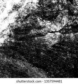 Grunge background black and white. Texture of destruction and scratches. The abstract surface is worn. Vintage pattern of chips and scuffs. Vintage old place