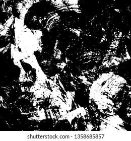 Grunge background black and white. Texture of destruction and scratches. The abstract surface is worn. Vintage pattern of chips and scuffs. Vintage old place