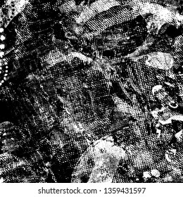Grunge background black and white. Texture of destruction and scratches. The abstract surface is worn. Vintage pattern of chips and scuffs. Vintage old place
