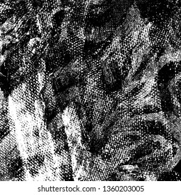 Grunge background black and white. Texture of destruction and scratches. The abstract surface is worn. Vintage pattern of chips and scuffs. Vintage old place