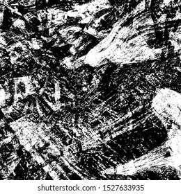 Grunge background black and white. Texture of scratches, chips, cracks, dirt. Abstract monochrome surface. Dirty worn-out surface