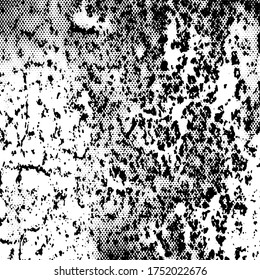 Fondo negro y blanco. Textura de patatas fritas, grietas, arañazos, polvos, suciedad. Superficie monocromática oscura. Patrón vectorial vintage antiguo