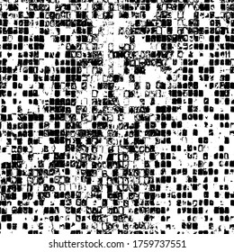 brüchiger Hintergrund, schwarz-weiß. Textur von Chips, Risse, Kratzer, Schellen, Staub, Schmutz. Dunkle monochrome Oberfläche. Altes Vintage-Vektormuster