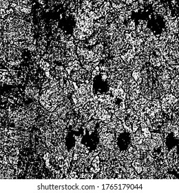 Grunge background black and white. Texture of chips, cracks, scratches, scuffs, dust, dirt. Dark monochrome surface. Old vintage vector pattern