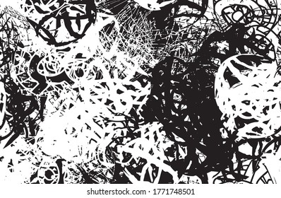 Grunge background black and white. Texture of chips, cracks, scratches, scuffs, dust, dirt. Dark monochrome surface. Old vintage vector pattern