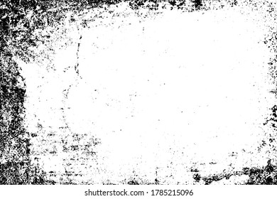 brüchiger Hintergrund, schwarz-weiß. Textur von Chips, Risse, Kratzer, Schellen, Staub, Schmutz. Dunkle monochrome Oberfläche. Altes Vintage-Vektormuster	