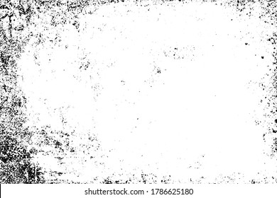 Grunge background black and white. Texture of chips, cracks, scratches, scuffs, dust, dirt. Dark monochrome surface. Old vintage vector pattern	