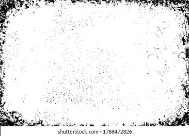 brüchiger Hintergrund, schwarz-weiß. Textur von Chips, Risse, Kratzer, Schellen, Staub, Schmutz. Dunkle monochrome Oberfläche. Altes Vintage-Vektormuster	