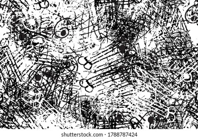 Grunge background black and white. Texture of chips, cracks, scratches, scuffs, dust, dirt. Dark monochrome surface. Old vintage vector pattern