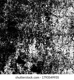 Grunge background black and white. Texture of chips, cracks, scratches, scuffs, dust, dirt. Dark monochrome surface. Old vintage vector pattern