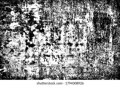 Grunge background black and white. Texture of chips, cracks, scratches, scuffs, dust, dirt. Dark monochrome surface. Old vintage vector pattern	