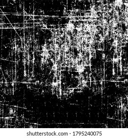 Grunge background black and white. Texture of chips, cracks, scratches, scuffs, dust, dirt. Dark monochrome surface. Old vintage vector pattern