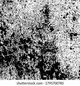 Grunge background black and white. Texture of chips, cracks, scratches, scuffs, dust, dirt. Dark monochrome surface. Old vintage vector pattern