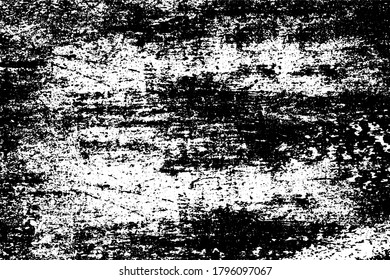 Grunge background black and white. Texture of chips, cracks, scratches, scuffs, dust, dirt. Dark monochrome surface. Old vintage vector pattern	