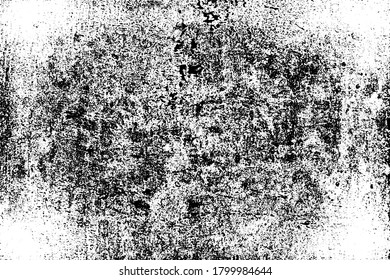 Grunge background black and white. Texture of chips, cracks, scratches, scuffs, dust, dirt. Dark monochrome surface. Old vintage vector pattern	