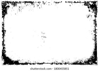 Grunge background black and white. Texture of chips, cracks, scratches, scuffs, dust, dirt. Dark monochrome surface. Old vintage vector pattern	