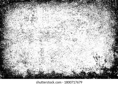 Grunge background black and white. Texture of chips, cracks, scratches, scuffs, dust, dirt. Dark monochrome surface. Old vintage vector pattern	