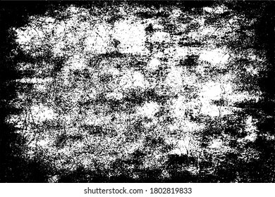 Grunge background black and white. Texture of chips, cracks, scratches, scuffs, dust, dirt. Dark monochrome surface. Old vintage vector pattern	