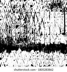 Grunge background black and white. Texture of chips, cracks, scratches, scuffs, dust, dirt. Dark monochrome surface. Old vintage vector pattern