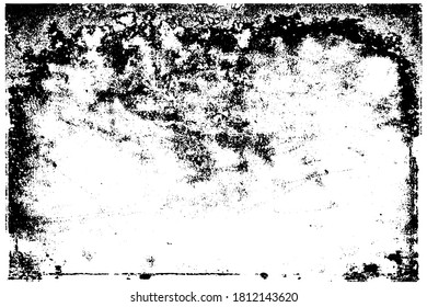 brüchiger Hintergrund, schwarz-weiß. Textur von Chips, Risse, Kratzer, Schellen, Staub, Schmutz. Dunkle monochrome Oberfläche. Altes Vintage-Vektormuster	