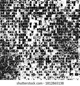 Grunge background black and white. Texture of chips, cracks, scratches, scuffs, dust, dirt. Dark monochrome surface. Old vintage vector pattern