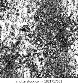 Fondo negro y blanco. Textura de patatas fritas, grietas, arañazos, polvos, suciedad. Superficie monocromática oscura. Patrón vectorial vintage antiguo