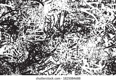 Grunge background black and white. Texture of chips, cracks, scratches, scuffs, dust, dirt. Dark monochrome surface. Old vintage vector pattern