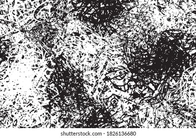 Grunge background black and white. Texture of chips, cracks, scratches, scuffs, dust, dirt. Dark monochrome surface. Old vintage vector pattern