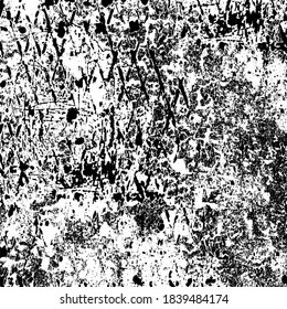 Grunge background black and white. Texture of chips, cracks, scratches, scuffs, dust, dirt. Dark monochrome surface. Old vintage vector pattern