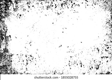 Grunge background black and white. Texture of chips, cracks, scratches, scuffs, dust, dirt. Dark monochrome surface. Old vintage vector pattern	