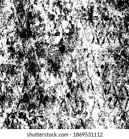 brüchiger Hintergrund, schwarz-weiß. Textur von Chips, Risse, Kratzer, Schellen, Staub, Schmutz. Dunkle monochrome Oberfläche. Altes Vintage-Vektormuster
