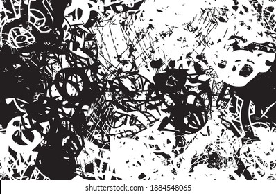 Grunge background black and white. Texture of chips, cracks, scratches, scuffs, dust, dirt. Dark monochrome surface. Old vintage vector pattern
