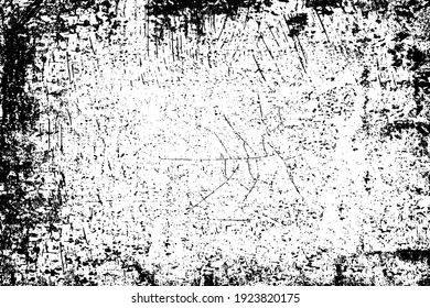 Grunge Background Black And White. Texture Of Chips, Cracks, Scratches, Scuffs, Dust, Dirt. Dark Monochrome Surface. Old Vintage Vector Pattern	