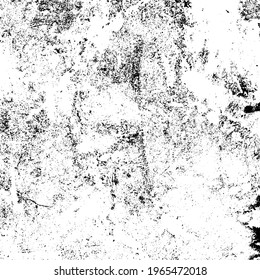 Fondo negro y blanco. Textura de patatas fritas, grietas, arañazos, polvos, suciedad. Superficie monocromática oscura. Patrón vectorial vintage antiguo