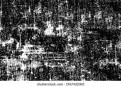 Fondo negro y blanco. Textura de patatas fritas, grietas, arañazos, polvos, suciedad. Superficie monocromática oscura. Patrón vectorial vintage antiguo	