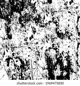 Grunge background black and white. Texture of chips, cracks, scratches, scuffs, dust, dirt. Dark monochrome surface. Old vintage vector pattern
