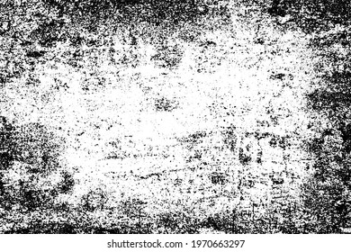 Grunge background black and white. Texture of chips, cracks, scratches, scuffs, dust, dirt. Dark monochrome surface. Old vintage vector pattern	