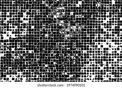 Grunge background black and white. Texture of chips, cracks, scratches, scuffs, dust, dirt. Dark monochrome surface. Old vintage vector pattern