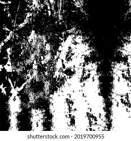Grunge background black and white. Texture of chips, cracks, scratches, scuffs, dust, dirt. Dark monochrome surface. Old vintage vector pattern