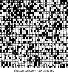 Grunge background black and white. Texture of chips, cracks, scratches, scuffs, dust, dirt. Dark monochrome surface. Old vintage vector pattern